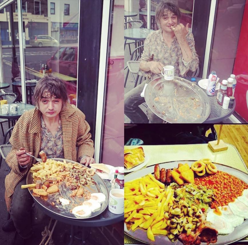 Pete Doherty and his breakfast - Pictures from the Dalby Cafe Facebook page