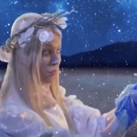 Tara Reid speaks to Andy the Talking Hedgehog in fairyland