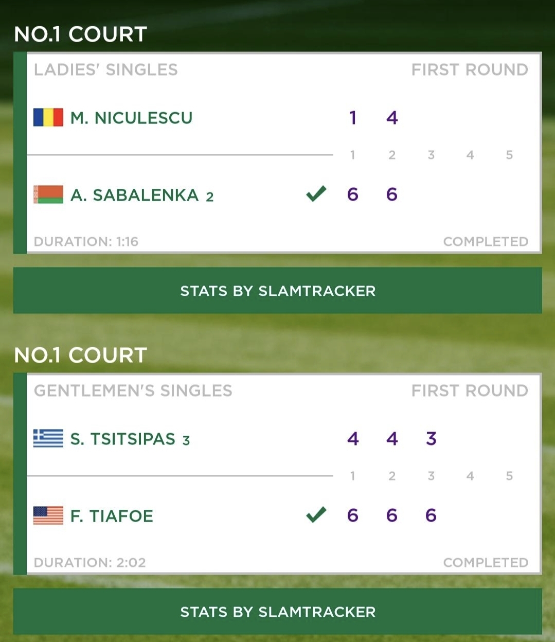 First two matches at No 1 Court