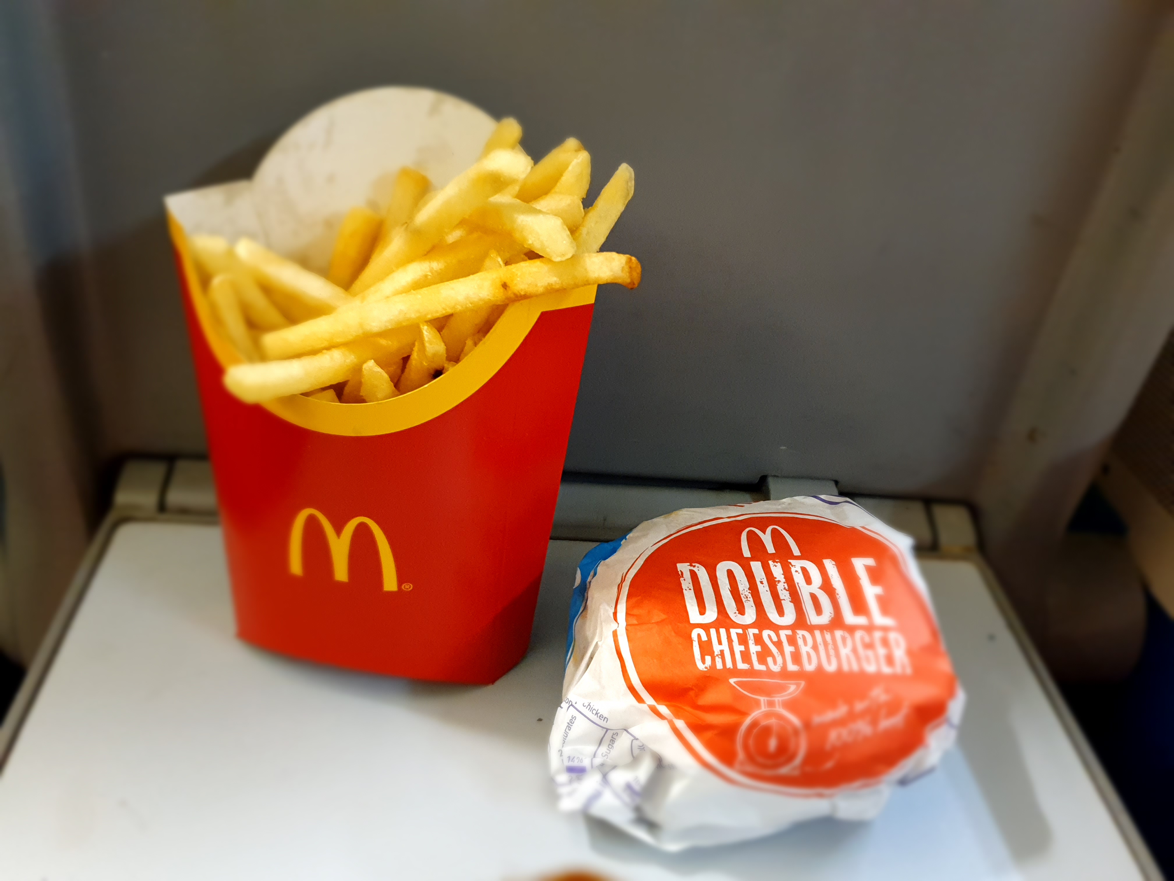 McDonald's fries and double cheeseburger