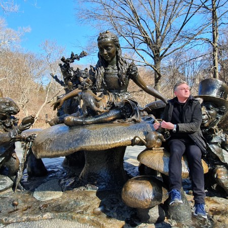 Alice in Wonderland statues in Central Park are made of brass or at least I think that is right