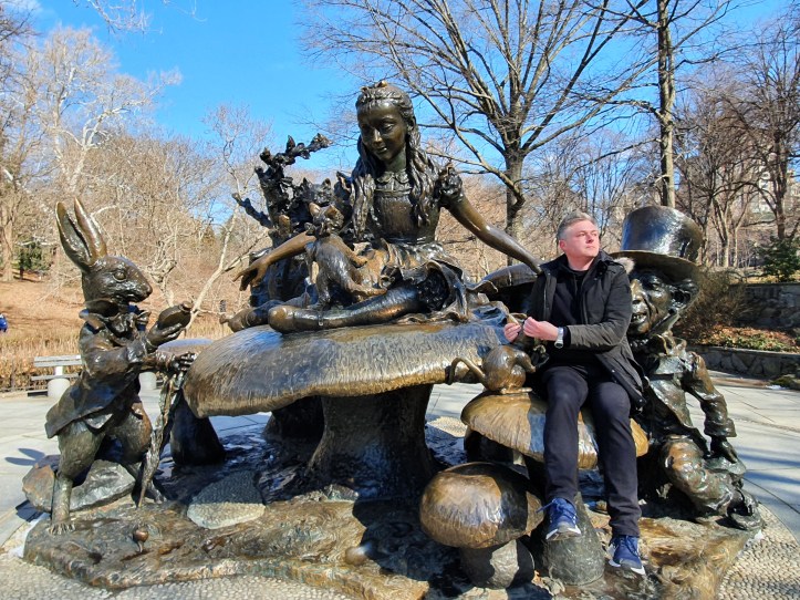 Alice in Wonderland statues in Central Park are made of brass or at least I think that is right